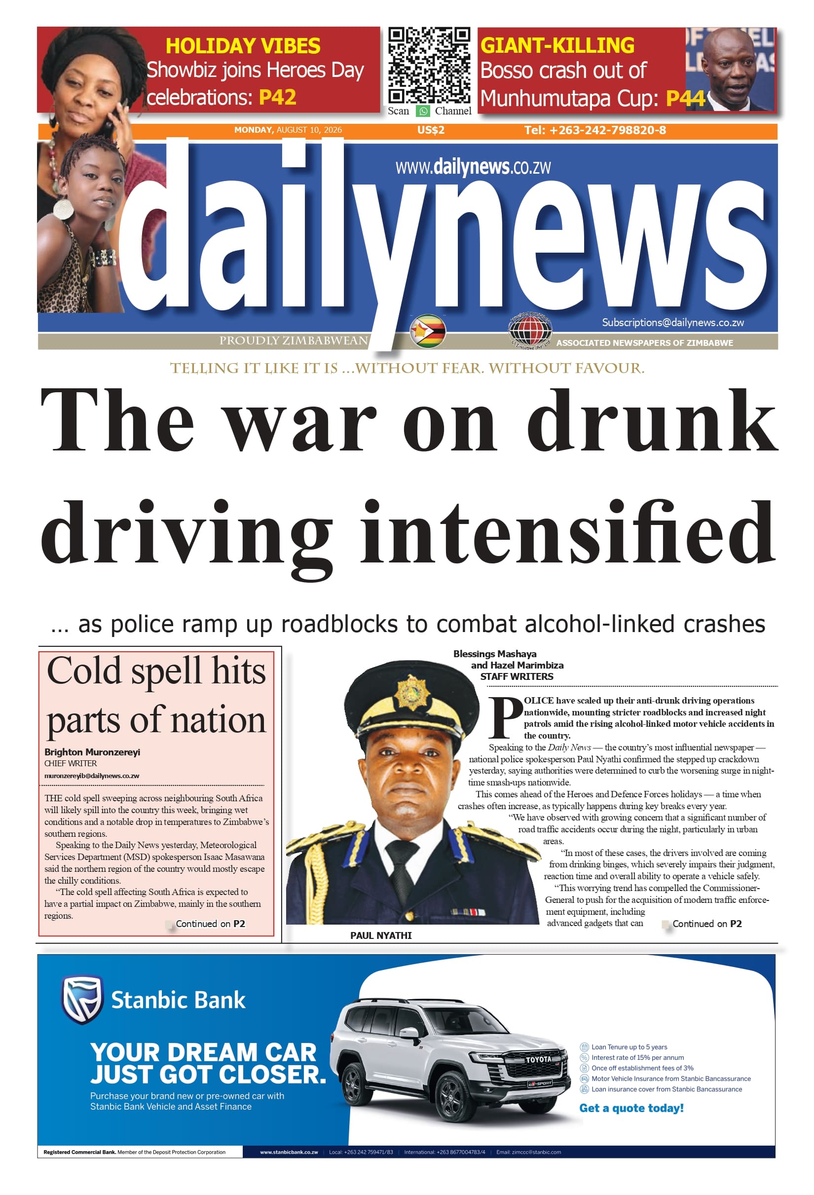 Monday 10 August 2026